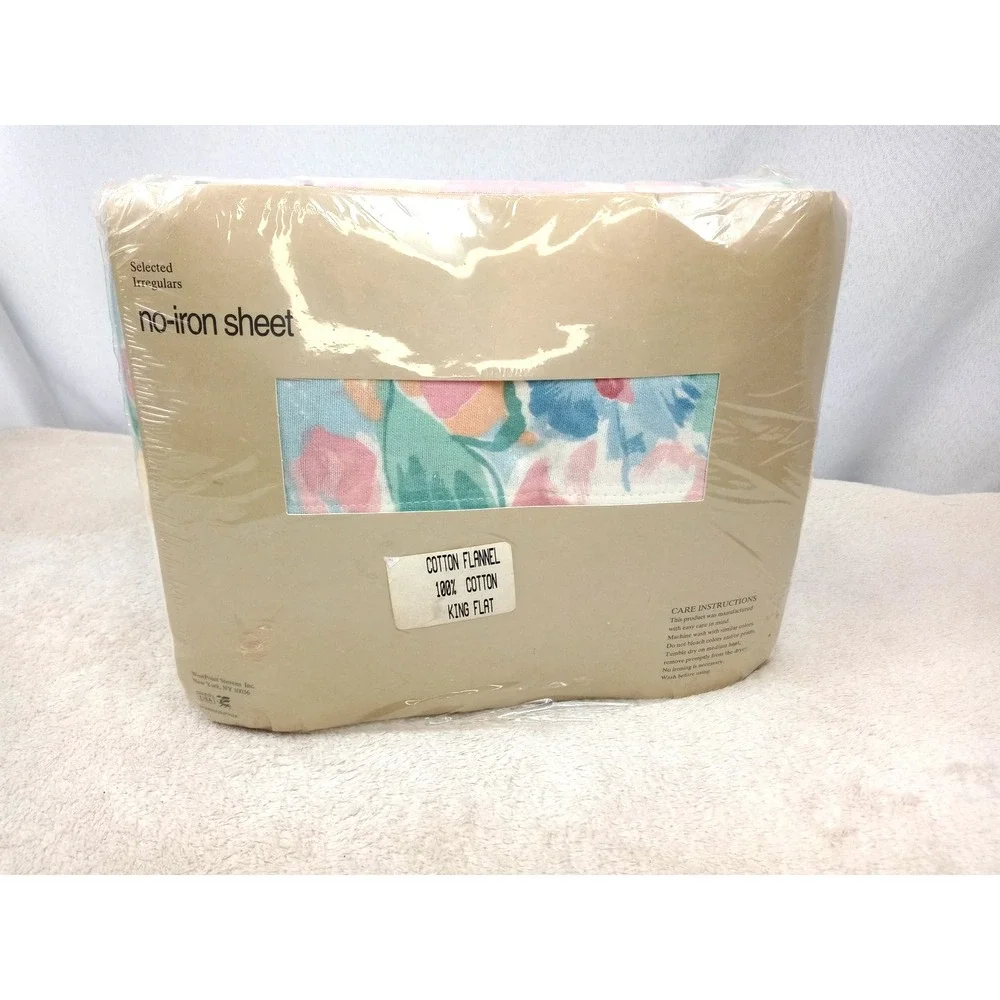 NOS Vintage Westpoint Stevens King Flat Sheet‎ Cotton Flannel Floral Irregular